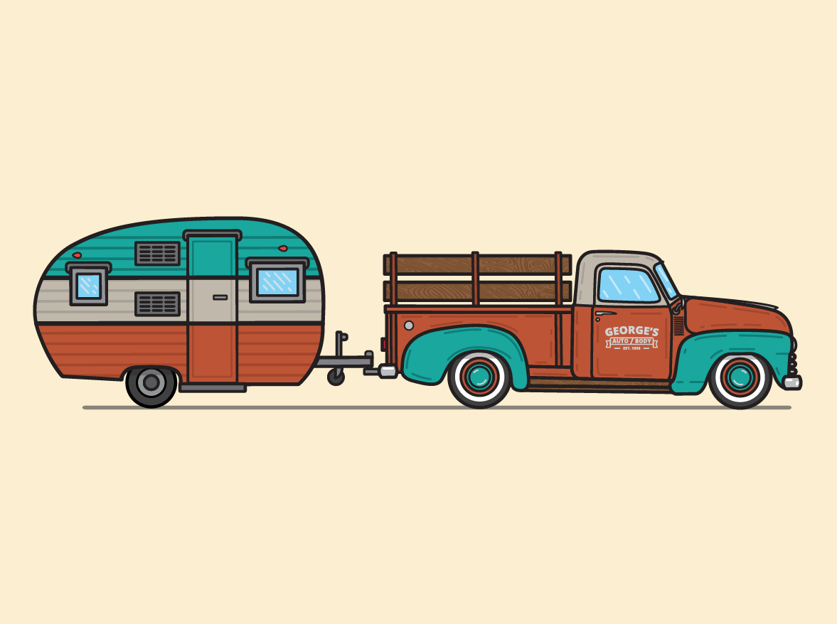 Vintage Truck and Camper Illustration - Tony Headrick